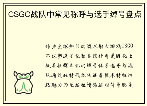 CSGO战队中常见称呼与选手绰号盘点