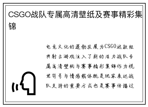 CSGO战队专属高清壁纸及赛事精彩集锦
